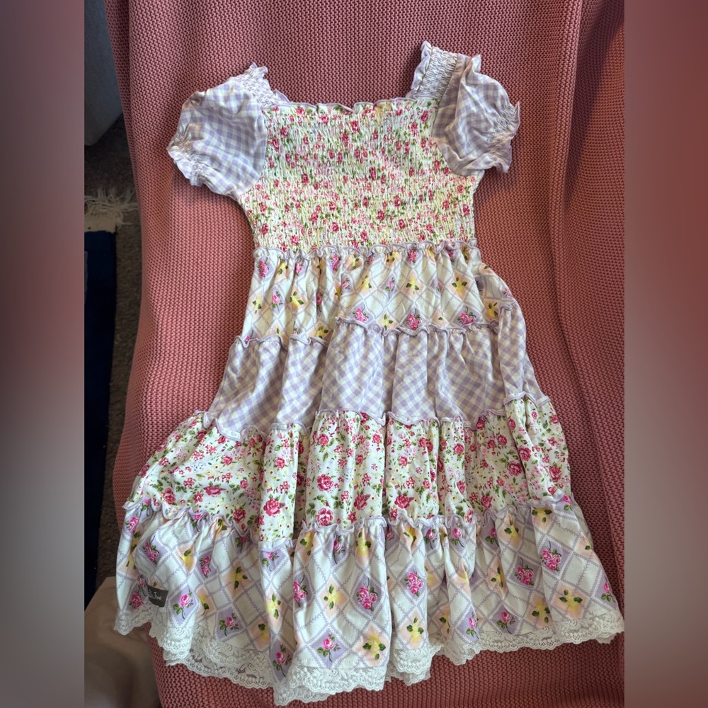 Floral Tiered Smocked Kids Dress in Pink and Lavender Matilda Jane Easter sz 8
